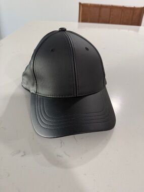 Sleek Black Faux Leather Baseball Cap